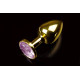 Маленькая золотистая анальная пробка с круглым кончиком и розовым кристаллом - 7 см. (розовый)