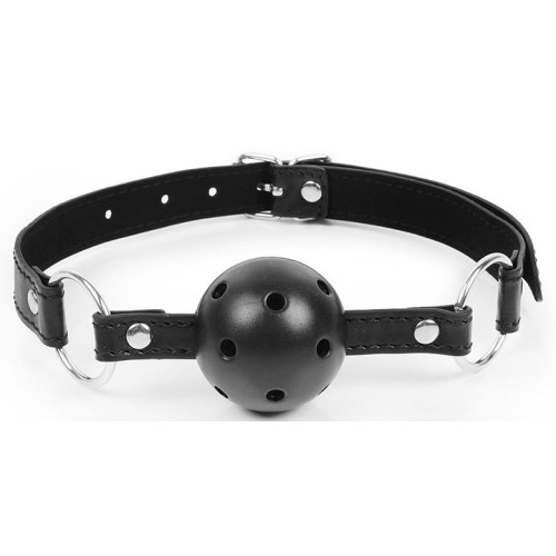 Черный кляп-шарик на регулируемом ремешке с кольцами (черный)