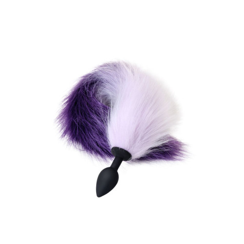 Черная анальная втулка с фиолетово-белым хвостом - размер S (черный)