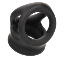Черное тройное эрекционное кольцо Alpha Liquid Silicone Dual Cage & Ring (черный)