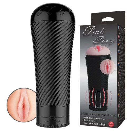 Мастурбатор-вагина с многоуровневой вибрацией Pink Pussy (телесный с черным)