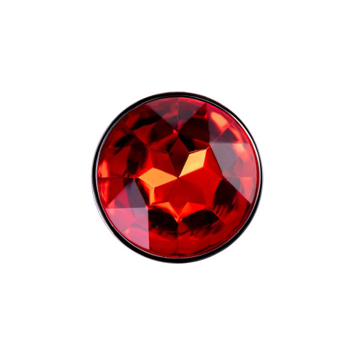 Серебристая удлиненная анальная пробка с красным кристаллом - 10 см. (красный)