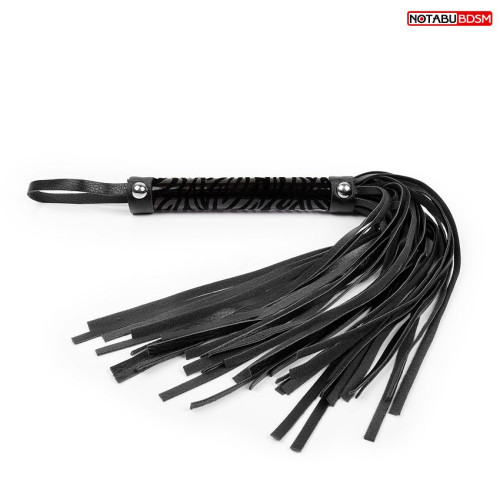 Черная гладкая плеть-флоггер с ручкой - 40 см. (черный)
