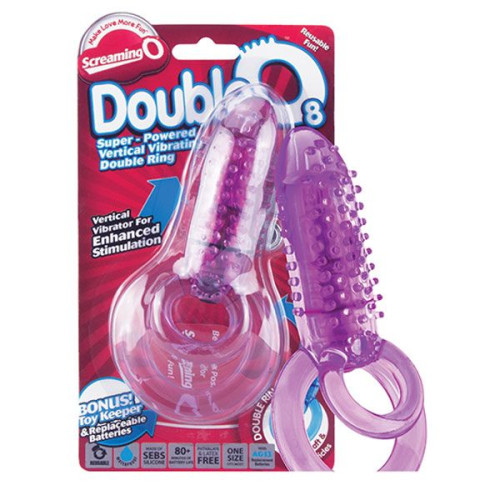 Фиолетовое виброкольцо с подхватом мошонки DOUBLE O 8 PURPLE (фиолетовый)