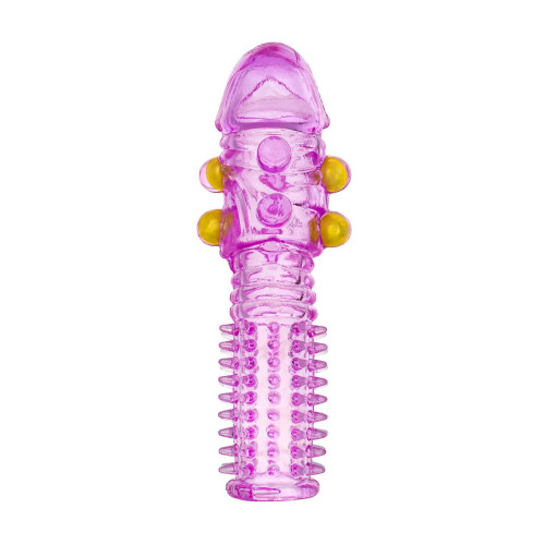 Гелевая фиолетовая насадка с шариками и шипами - 14 см. (фиолетовый)