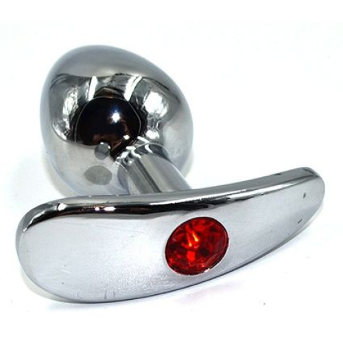 Серебристая анальная пробка для ношения из нержавеющей стали с красным кристаллом - 8 см. (красный)
