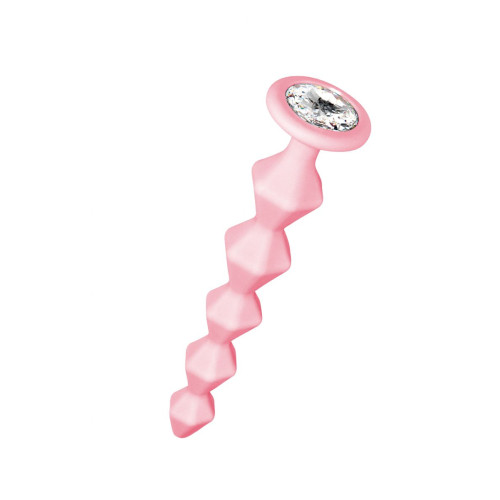 Розовая анальная цепочка с кристаллом Buddy - 17,7 см. (розовый)