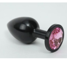 Чёрная анальная пробка с розовым стразом - 8,2 см. (розовый)