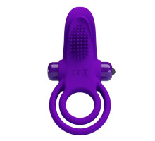 Фиолетовое силиконовое эрекционное кольцо с вибрацией и подхватом мошонки (фиолетовый)