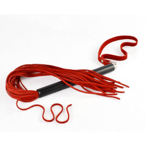 Красная велюровая плеть MIX с черной рукоятью - 47 см. (красный с черным)