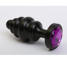 Черная фигурная анальная пробка с фиолетовым кристаллом - 8,2 см. (фиолетовый)