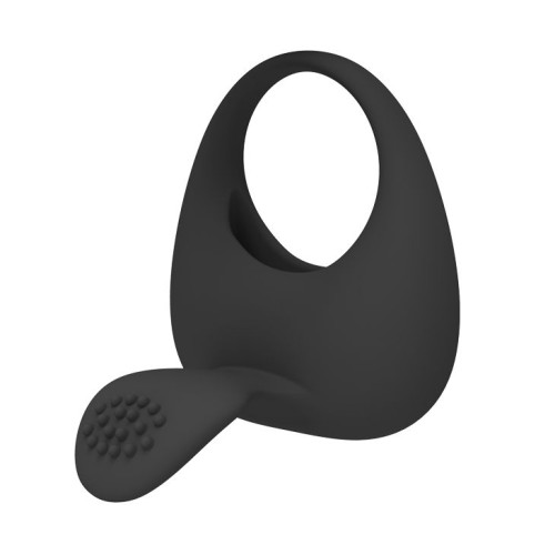 Чёрное эрекционное кольцо с вибрацией и клиторальным язычком (черный)
