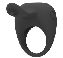 Чёрное эрекционное кольцо с вибрацией и клиторальным язычком (черный)