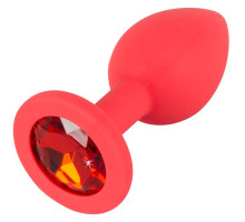 Красная силиконовая анальная пробка с красным кристаллом Joy - 7,2 см. (красный)