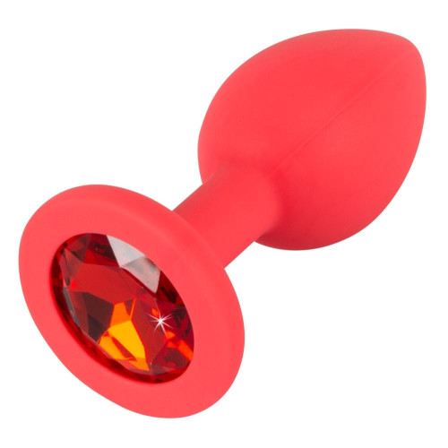 Красная силиконовая анальная пробка с красным кристаллом Joy - 7,2 см. (красный)