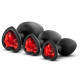 Набор черных анальных пробок с красным кристаллом-сердечком Bling Plugs Training Kit (черный)