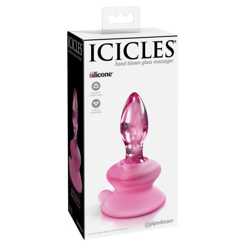 Розовая стеклянная пробка Icicles №90 с силиконовой присоской - 8 см. (розовый)