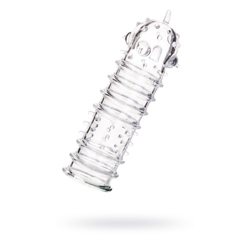 Прозрачная насадка на пенис TOYFA A-Toys с ребрами и точками - 15,3 см. (прозрачный)