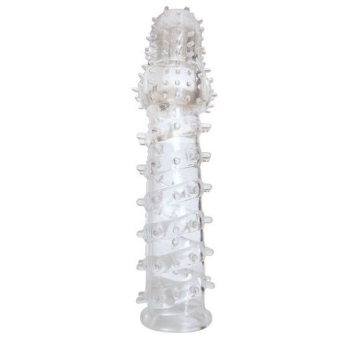 Закрытая прозрачная рельефная насадка с шипиками Crystal sleeve - 13,5 см. (прозрачный)