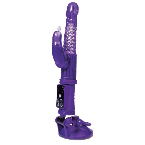 Фиолетовый вибратор с клиторальным стимулятором и крепкой присоской в основании (фиолетовый)