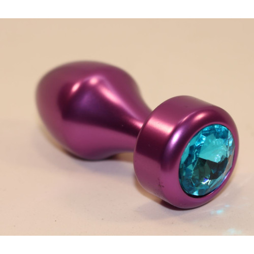 Фиолетовая анальная пробка с голубым кристаллом - 7,8 см. (голубой)