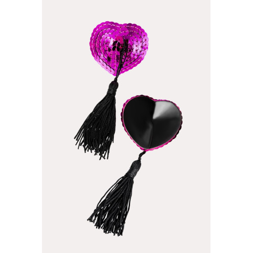 Соблазнительные пэстисы в форме сердец с кисточками (розовый с черным)
