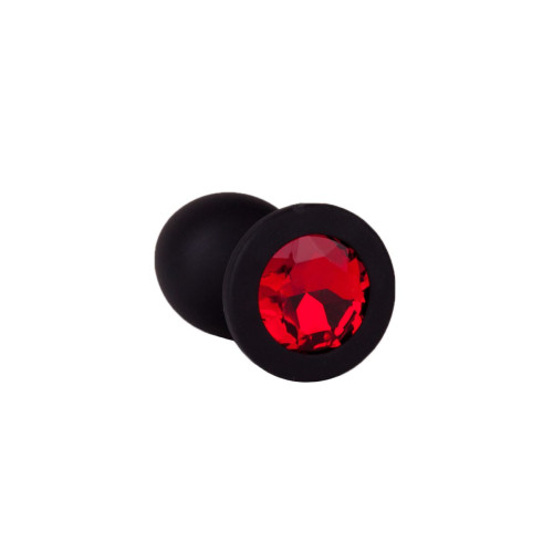 Чёрная анальная втулка с красным кристаллом - 7,3 см. (красный)