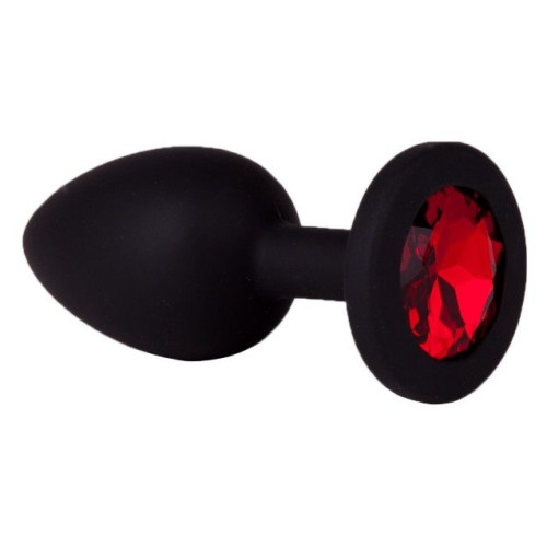 Чёрная анальная втулка с красным кристаллом - 7,3 см. (красный)