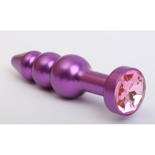 Фиолетовая фигурная анальная ёлочка с розовым кристаллом - 11,2 см. (розовый)
