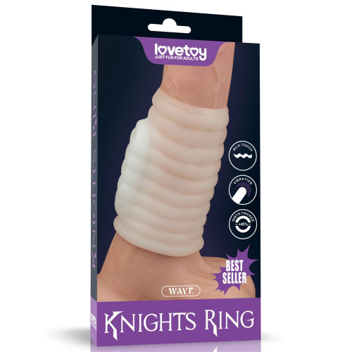 Белая вибронасадка на пенис Knights Ring с ребрышками (белый)