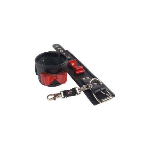 Черные наручники с красными лаковыми бантами (черный с красным)