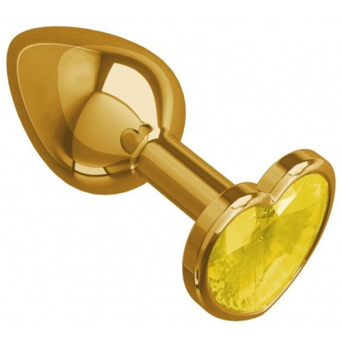 Золотистая анальная втулка с желтым кристаллом-сердечком - 7 см. (желтый)