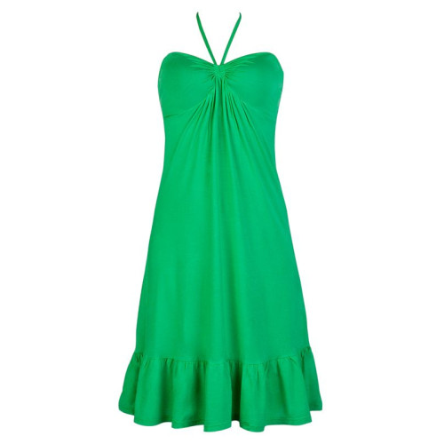 Легкое короткое пляжное платье с воланами (зеленый|S)