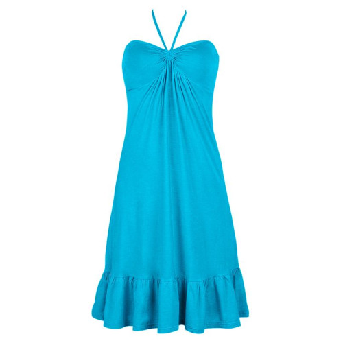 Легкое короткое пляжное платье с воланами (зеленый|S)