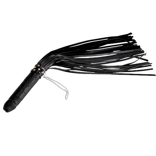 Чёрная плеть  Ракета  с рукоятью из латекса и хвостами из кожи - 65 см. (черный)