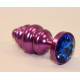 Фиолетовая рифленая пробка с синим кристаллом - 7,3 см. (синий)