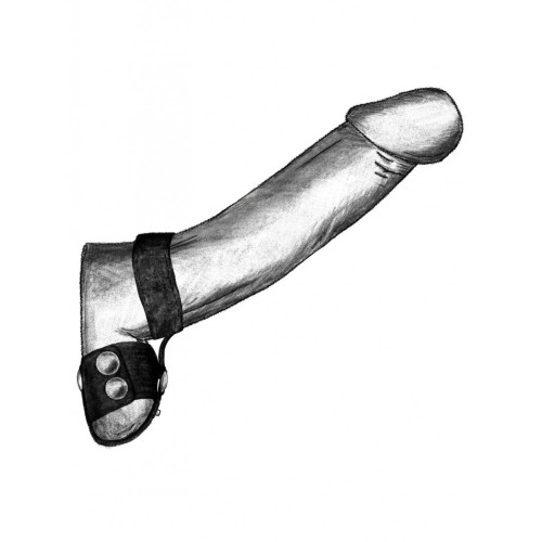 Черная утяжка на пенис и мошонку с кольцом (черный)