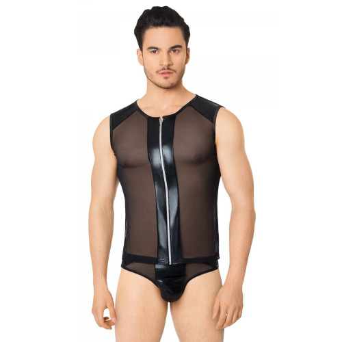 Эротический мужской костюм-сетка с молнией (черный|XL)