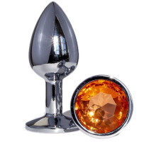 Металлическая анальная втулка с оранжевым кристаллом - 7,2 см. (оранжевый)