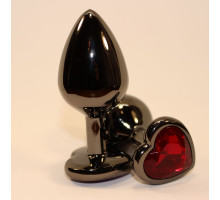 Чёрная пробка с красным сердцем-кристаллом - 7 см. (красный)
