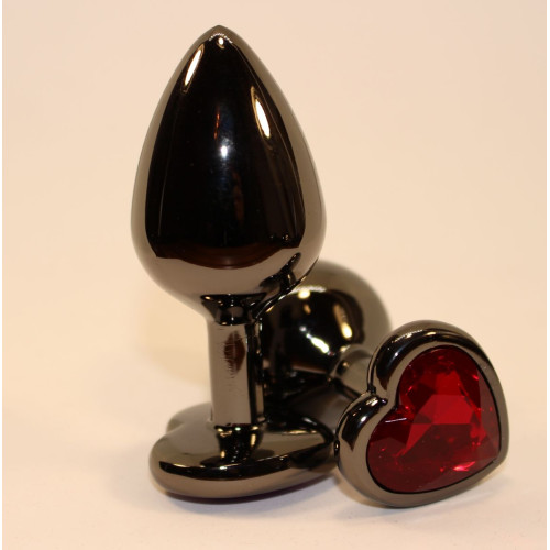 Чёрная пробка с красным сердцем-кристаллом - 7 см. (красный)
