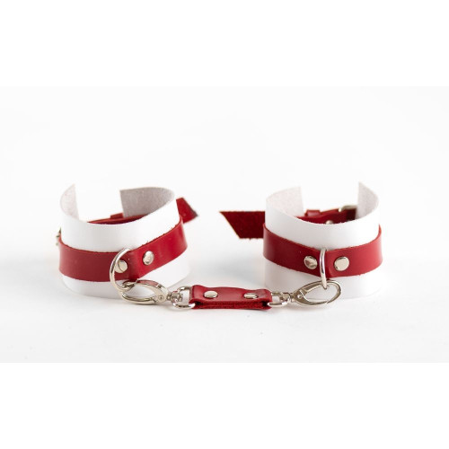 Бело-красные наручники из натуральной кожи (белый с красным)