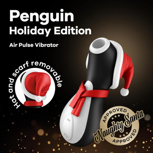 Вакуум-волновой стимулятор клитора Penguin Holiday Edition (черный с белым)