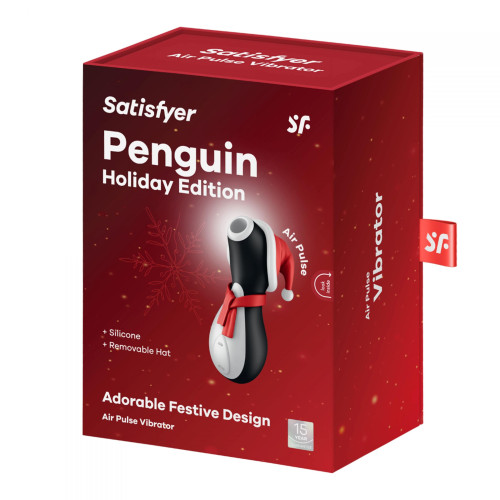 Вакуум-волновой стимулятор клитора Penguin Holiday Edition (черный с белым)