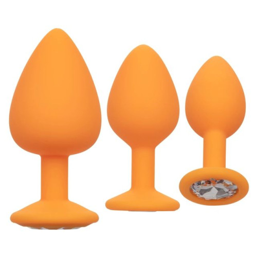 Набор из трёх оранжевых анальных пробок с кристаллом Cheeky Gems (оранжевый)
