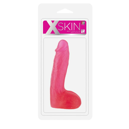 Розовый фаллоимитатор XSKIN 7 PVC DONG - 18 см. (розовый)