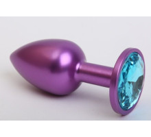 Фиолетовая анальная пробка с голубым стразом - 7,6 см. (голубой)