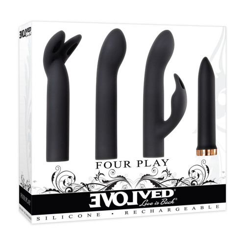 Набор из вибропули и 3 сменных насадок Four Play (черный)