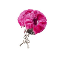 Розовые меховые наручники с металлическим крепежом (розовый)