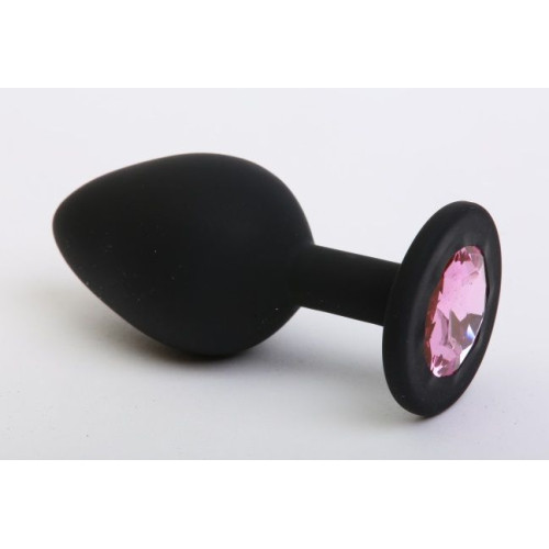 Чёрная силиконовая пробка с розовым стразом - 7,1 см. (розовый)